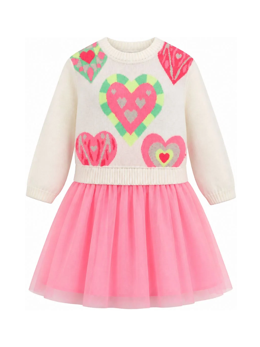 Abito per bambina multicolore con decorazioni a cuore